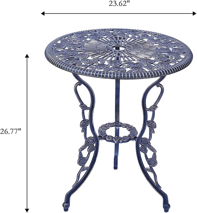Mandolin Patio Table and Chairs,5 Piece Outdoor Dining Set,Rust-Resistant Cast Aluminum Bistro Set with Cushion.Rose Design (Copper)