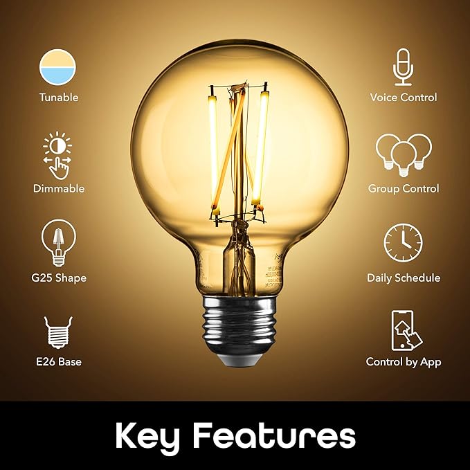 Geeni Smart Light Bulb - Alexa and Google Home Compatible, Amber LED Programmable and Dimmable WiFi Light Bulb, App Controlled (G25-2 Pack)
