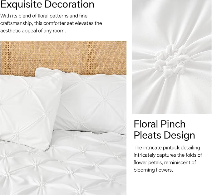 BEDELITE White Twin Comforter Set for Girls - 2 Peices Boho Pintuck Bedding Comforter Sets, Lightweight Soft & Warm Twin Bedding Sets with 1 Pillowcase for All Season