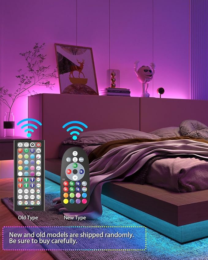 Nexillumi Led Lights for Bedroom 50ft(1 Roll of 50ft) Music Sync Color Changing Led Strip Lights Smart with Remote and App Control Built-in Mic for Party Home Room Decor Luces LED para Cuarto