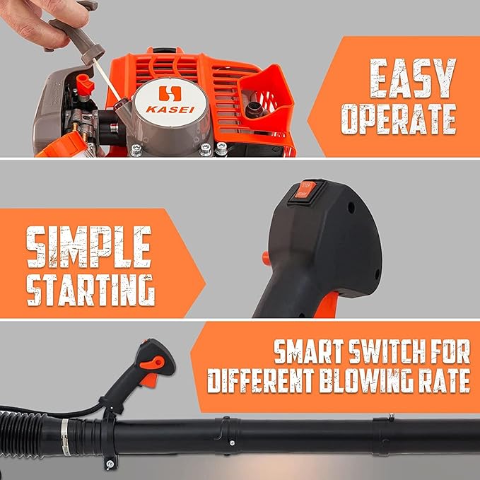 Leaf Blower by KASEI, 43CC 2-Stroke Backpack Gas Powered Leaf Blower, 200MPH Wind Speed & 530CFM Air Volume, EPA Certified Blowers for Lawn Care