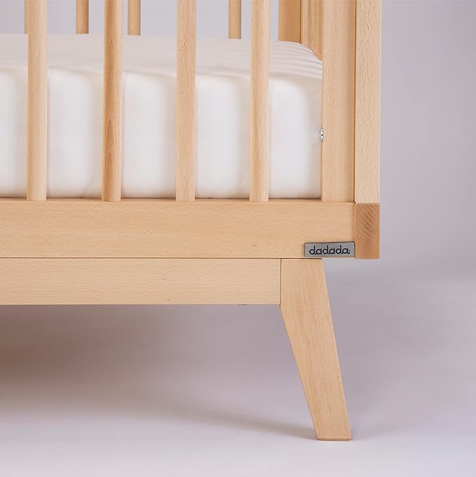 dadada Baby Soho 3-in-1 Convertible Crib to Toddler Bed – Wooden Crib Made in Italy, GREENGUARD Gold Certified Small Baby Crib – Baby-Safe Finish, Modern Design (Natural)