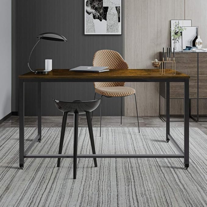 Computer Desk Writing Table Workstation with Durable Scratch-resistant Laminate Surface and Metal Frame, Brown