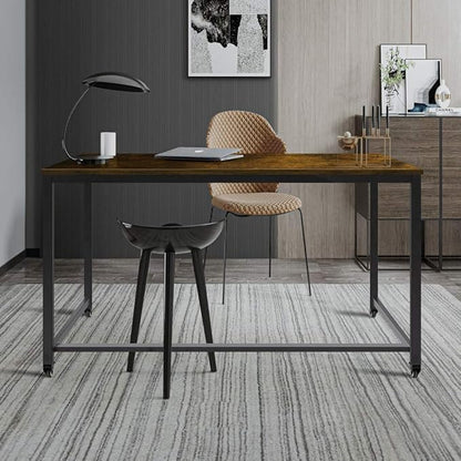 Computer Desk Writing Table Workstation with Durable Scratch-resistant Laminate Surface and Metal Frame, Brown