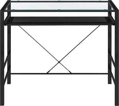 OSP Home Furnishings Zephyr Computer Desk with Keyboard Shelf and Tempered Glass Top, Clear Glass and Black Frame, 36" W x 20" D x 30.25" H