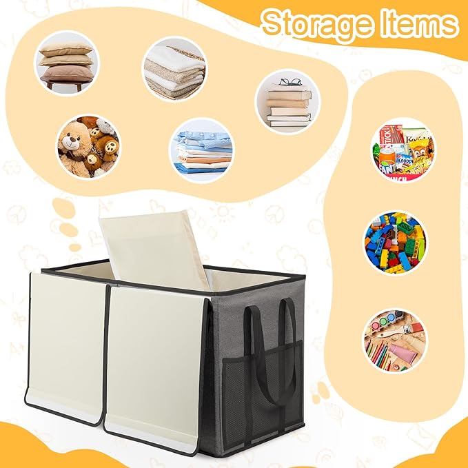 Large Toy Box for Boys Girls Toy Chest Kids Toy Storage Organizer Collapsible Toy Storage Bin Basket with Two Mesh Pockets for Nursery Playroom Bedroom Living Room Organization