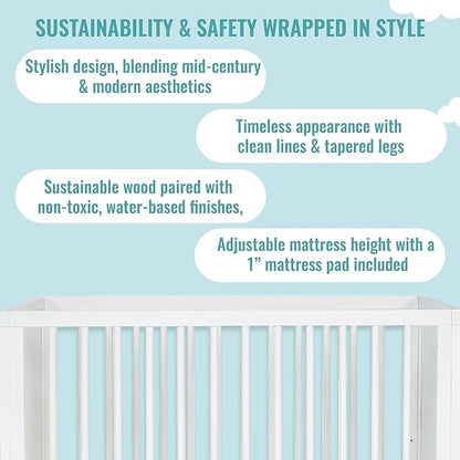 Lucas Mini Modern Crib with Rounded Spindles in White , 39x25.5x33 Inch (Pack of 1)