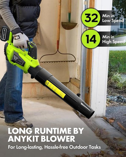 Leaf Blower Cordless with Battery and Charger - Anykit 20V Electric Leaf Blower 2 Speed Modes, Blower Cordless Battery Leaf Blower for Clearing Deck Sidewalk Driveway