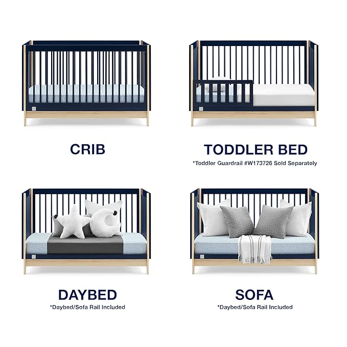 Delta Children babyGap Tate 4-in-1 Convertible Crib + Brannan Bear Bookcase with Bins + Brannan Bear Wall Shelf with 4 Hooks, Navy/Natural (Bundle)