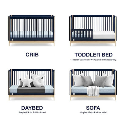 Delta Children babyGap Tate 4-in-1 Convertible Crib + Brannan Bear Bookcase with Bins + Brannan Bear Wall Shelf with 4 Hooks, Navy/Natural (Bundle)