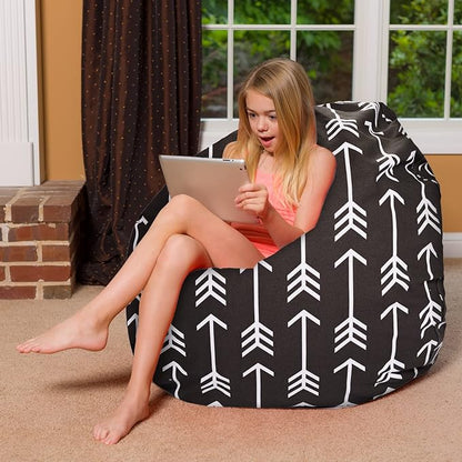 Posh Creations Bean Bag Chair for Kids, Teens, and Adults Includes Removable and Machine Washable Cover, Canvas White Arrows on Gray, 48in - X-Large