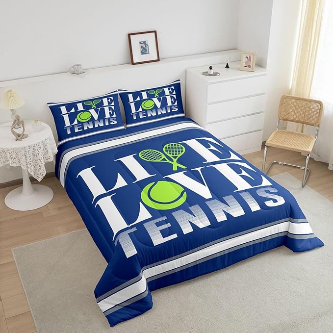 Feelyou Kids Tennis Comforter Set Queen Size Tennis Ball Bedding Set for Boys Girls Teens Bedroom Decor Ball Gaming Comforter Women Men Gift for Tennis Lover Duvet Set with 2 Pillow Case