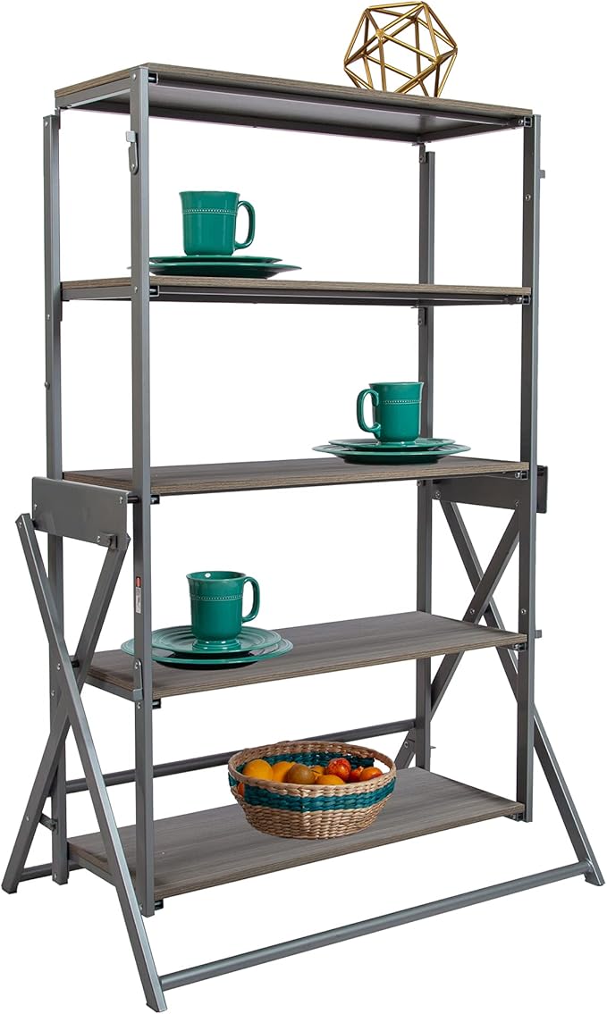 Origami Modern 2 in 1 Shelf to Table Style, Organizer Deco Rack Magically Turn to a Table/Desk in a Second,Fully Assembled, Platinum/Gray US Patent Pending (STT-PLAGRY)