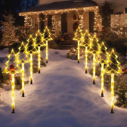 Solar Christmas Pathway Lights Outdoor Decorations, 8 Modes Xmas Tree Candy Lights Waterproof Led Garden Stake Lights for Walkway Yard Lawn Porch Holiday Decor 5-Pack (Warm White Xmas Tree Lights)