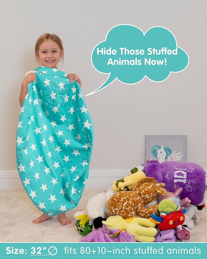 Aubliss Stuffed Animal Bean Bag Storage Chair (Aqua Star, Medium (32''))