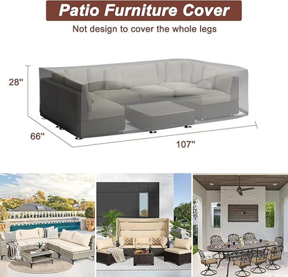 Waterproof Patio Furniture Set Cover,Outdoor Dining Table and Chairs Set Cover,Outside UV Resistant Snow Protection Cover,Rectangle Couch Sectional Cover- Fits up to 107L x 66W x 28H inches
