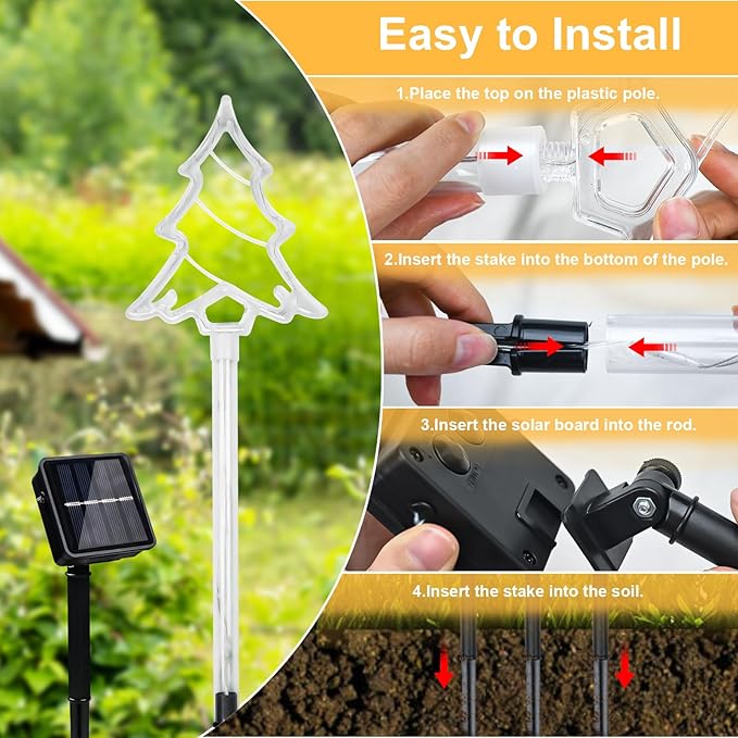 Solar Christmas Garden Lights Outdoor Decorations, 8 Modes Xmas Tree Candy Lights Waterproof Led Garden Stake Lights for Walkway Yard Lawn Porch Holiday Decor 5-Pack