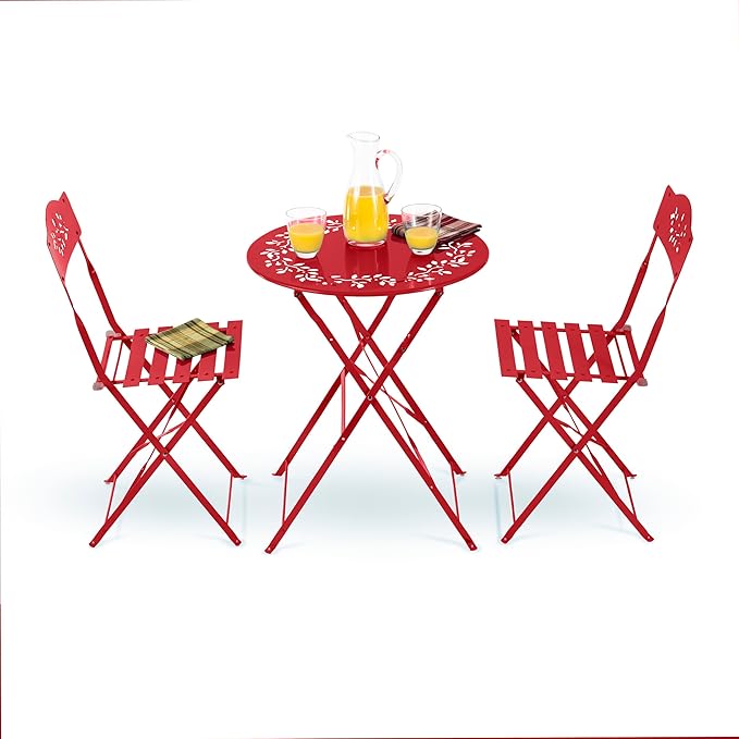 Alpine Corporation Indoor/Outdoor 3-Piece Bistro Set Folding Table and Chairs Patio Seating, Red