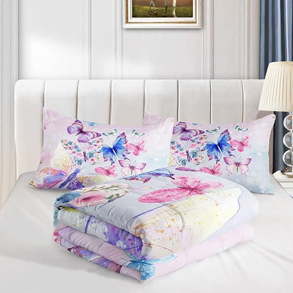 Datura home Watercolor Butterfly Comforter Bedding Set for Girls Kids Teens,Lightweight Colorful Floral Butterfly Printed Tie-dye with 2 Pillowcases(Watercolor Butterfly Twin),Butterfly Purple