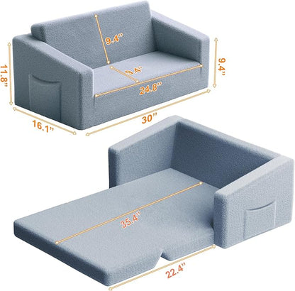 Extra Wide 2 Seater Kids Couch, 2-in-1 Toddler Chairs for Boys & Girls, Kids Sofa with Storage, Comfortable Mini Couch for Kids, Fun Kids Lounge Chair, Toddler Furniture,Children's Gifts(Grey)