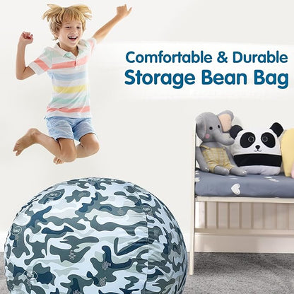 Lukeight Stuffed Animal Storage Bean Bag Chair Cover for Kids, Zipper Beanbag Chair Cover for Organizing Toddler & Kids' Rooms Plush Toys (Camo Velvet, Large)