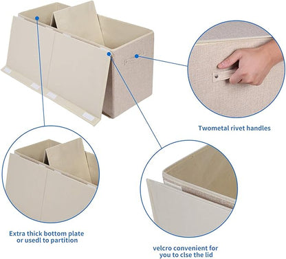 popoly Large Toy Box Chest Storage with Flip-Top Lid, Collapsible Kids Storage Boxes Container Bins for Toys, Playroom Organizers, 25"x13" x16"(Linen Beige)
