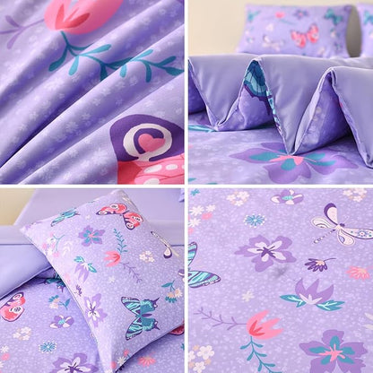 Butterfly Bedding Set Twin, Purple Butterfly Comforter Set for Girls Kids Teens 6 pcs Bed in a Bag Twin Bedding Sets for Girls