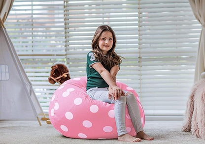 Wekapo Stuffed Animal Storage Bean Bag Chair Cover for Kids | Stuffable Zipper Beanbag for Organizing Children Plush Toys Large Premium Cotton Canvas (Pink Dot, X-Large)
