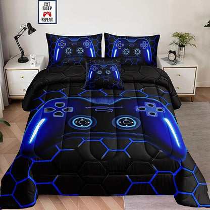5 Pieces Bed in a Bag for Boys Bedding Sets Twin Size,Gamer Comforter Sets for Boys Kids, Gaming Comforter Set for Boys Room Decor with Flat Sheet,Fitted Sheet,Pillowcase,Cushion Cover