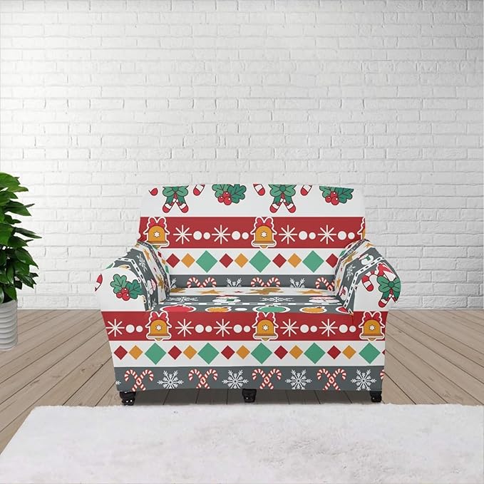 FKELYI Christmas Sofa Furniture Protector for Indoor Easy Going Stretch Sofa Slipcover Non-Slip Sofa Slicpovers Washable Sofa Couch Cover S