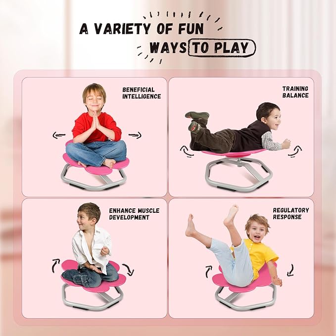 Petal Kids Swivel Chair, Seat and Spinning Chair, Body Coordination Training Chair, Rose Red Non Slip Sensory Toys 360° Spinning Chair for Autistic Kids Aged 3+, Improving Toddler's Physical Fitness