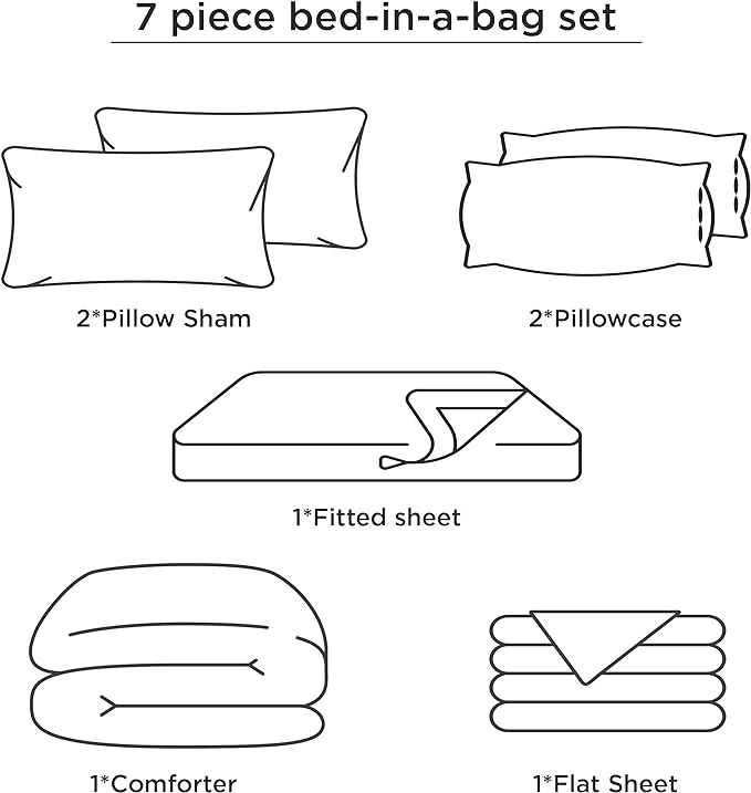 Bedsure Bed in a Bag Queen 7 Pieces - Blue Striped Comforter Set Queen All Season Bed Set, Bed Set Queen Size with 1 Comforter, 1 Flat Sheet, 1 Fitted Sheet, 2 Pillowcases & 2 Shams