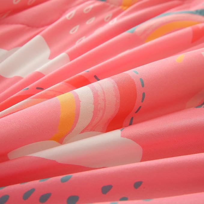 Twin Rainbow Comforter Set for Kids Girls Teens 7 Piece Pink Cloud Sun Pink Bed in a Bag 3D Cute Cartoon Love Hearts Bedding Set
