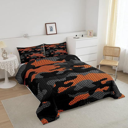Erosebridal Army Camouflage Comforter Set King Size Teens Adult Camo Bedding Set for Kids Boys Girls Colorful Pattern Decor Down Comforter Orange Black Grey Duvet Set Geometric Pattern Quilt Set