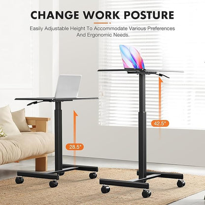 edx Mobile Small Stading Desk - Sit Stand Desk, Portable Rolling Laptop Desk with Lockable Wheels, Computer Workstations, Adjustable Height, Black
