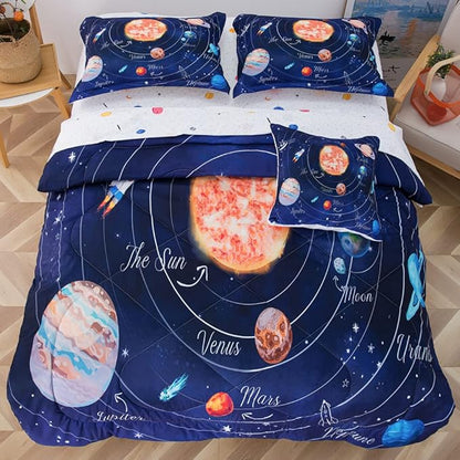 ADASMILE A & S Solar System Comforter Set Twin Outer Space Comforter for Kids 6 Pcs Bed in A Bag Twin Comforter Set for Boys Space Bed Set Galaxy Comforter with Star Moon Sheets for Kids Home Decor