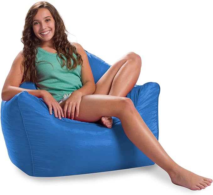 Posh Creations Structured Comfy Bean Bag Chair for Gaming, Reading, and Watching TV, Malibu Lounge, Soft Nylon-Royal Blue