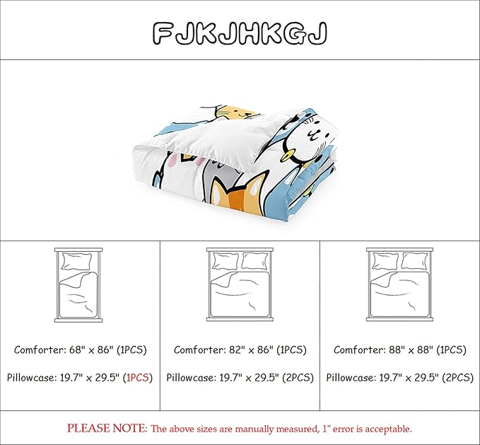 Cat Comforter Set - Cute Cat Comforter - Full Size Comforter Set for Kids Kawaii Cat Bedding Set Cartoon Cat Print Bedding Sets for Girls Room Kids Cat Quilt Sets with 2 Pillowcases