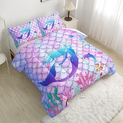 CVHOUSE Mermaid Comforter Sets King for Girls Women,Mermaid Scale Bedding Sets King Set,Mermaid Bedspread,Mermaid Duvet,Mermaid Bed Set,Mermaid Quilt Set 3 Pcs 1 Comforter and 2 Pillowcases