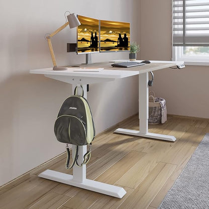 Adjustable Height Electric Standing Desk - 63 x 30 Inch Sit Stand Computer Desk with Splice Board, Stand Up Desk Table for Home Office, White Frame/White and Oak Top