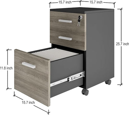 Lazio File Cabinet with Lock - Filing Cabinet for Home and Office - 3 Drawer Small Rolling File Cabinet -Wood Printer Stand with Storage for A4 Size/Legal Documents, File Folders (SLATE GRAY/Black)