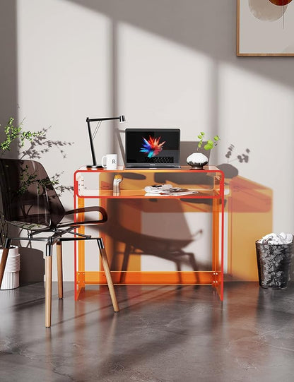 Acrylic Desk Laptop Workstation Study Table Home Office Console Table Entrance Table Decor (Orange)
