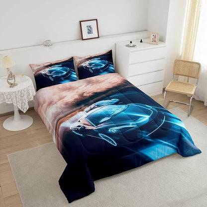 Erosebridal Boys Twin Bedding Sets Race Car Room Decor, Cool Speed Racing Car Comforter Easter Gifts for Teens Youth Extreme Sports Automobile Pattern bedding comforter sets with 1 pillow case