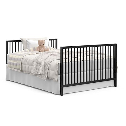 Graco Teddi 5-in-1 Convertible Crib (Black) – GREENGUARD Gold Certified, Converts to Daybed, Toddler & Twin Bed with Headboard and Footboard, Adjustable Mattress Height