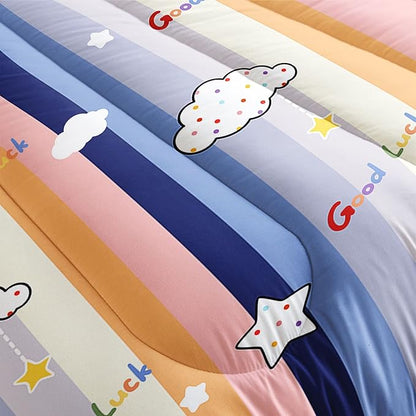 Datura home Cloud Stylish Comforter Bedding Set for Kids Children,Boys and Girls coulorful Stripe with Dot Cute Sky Bedding Set with 1 Comforter and 2 Pillowcases(Cloud Twin)