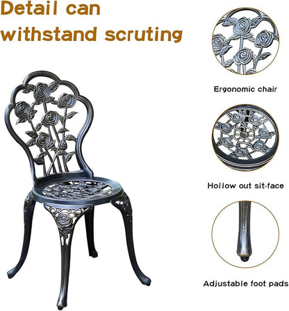 Patio Bistro Set.Rust-Resistant Cast Aluminum Bistro Table Set with Umbrella Hole for Backyard (Rose Copper)