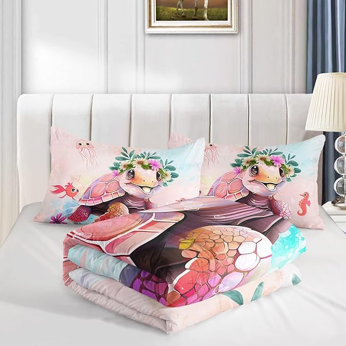 CVHOUSE Sea Turtle Comforter Sets King for Ocean Lovers,Turtle Beach Bedding Sets California King Set,Turtle Bedspread,Turtle Duvet,Turtle Bed Set,Turtle Quilt Set 3 Pcs 1 Comforter and 2 Pillowcases