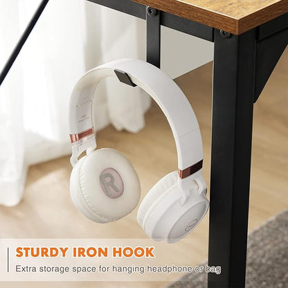 Computer Desk Small Office Desk 40 Inch Writing Desks Small Space Desk Study Table Modern Simple Style Work Table with Storage Bag Headphone Hook Wooden Tabletop Metal Frame for Home, Bedroom