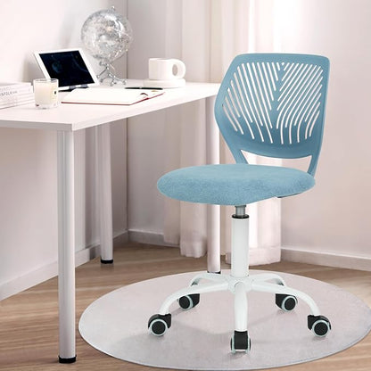 FurnitureR Kids Desk Chair, Small Mid Back Adjustable Swivel Computer Task Study Chair for Student, Fabric Armless Cute Rolling Children Office Chair, Light Blue