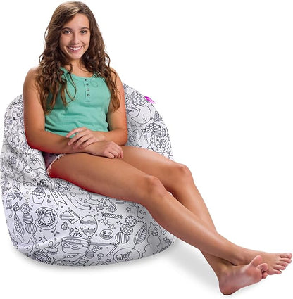 Posh Creations Structured Comfy Bean Bag Chair for Gaming, Reading, and Watching TV, Sonoma Lounge, Canvas Coloring Fabric - Creatures